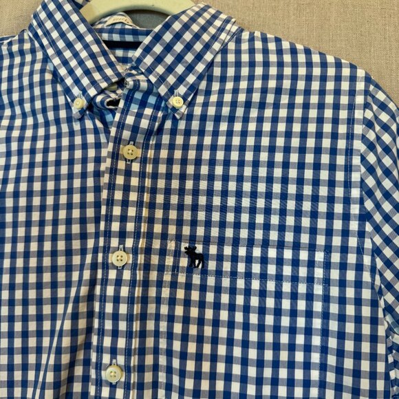 Abercrombie & Fitch Blue Gingham Button Down Shirt L Preppy Classic Check Prep - Picture 2 of 8